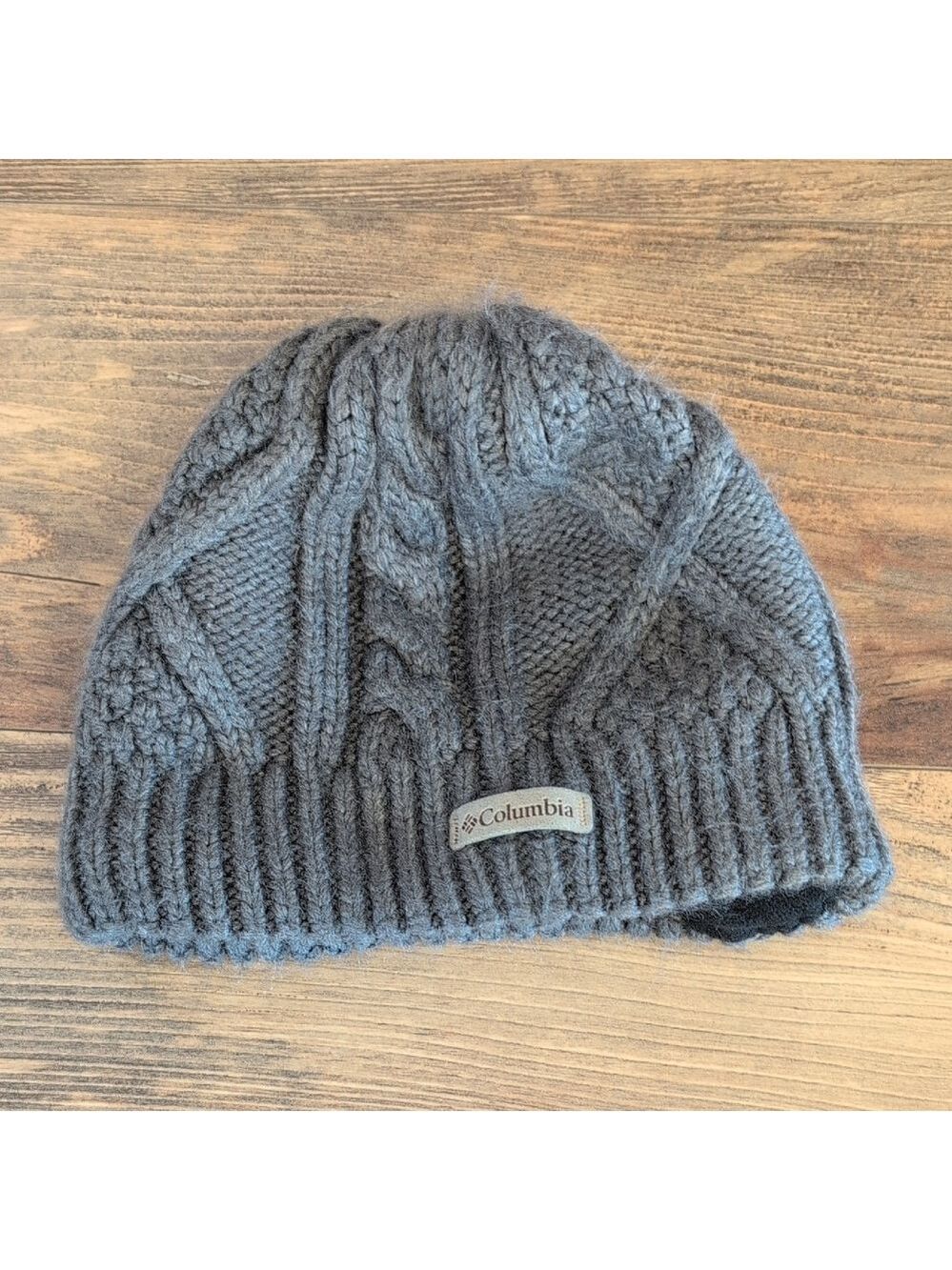 Columbia Charcoal Cable Knit Fleece Lined Beanie Hat OS              M499